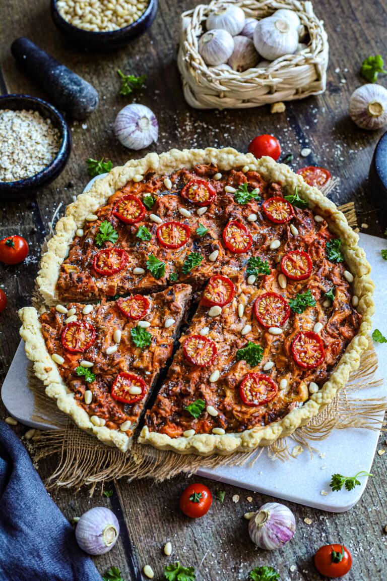 vegan quiche met tomaat en gehakt