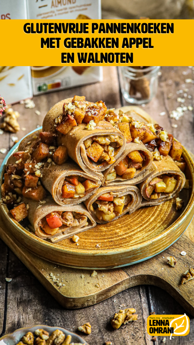 glutenvrije pannenkoeken met gebakken appel en walnoten