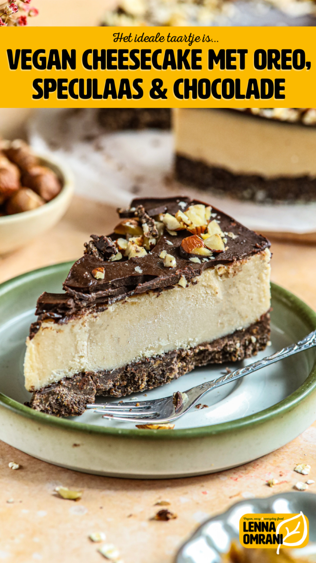 Vegan cheesecake met oreo, speculaas en chocolade