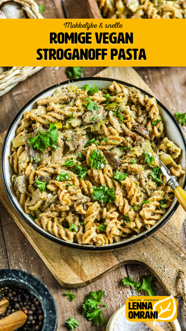 romige vegan stroganoff pasta